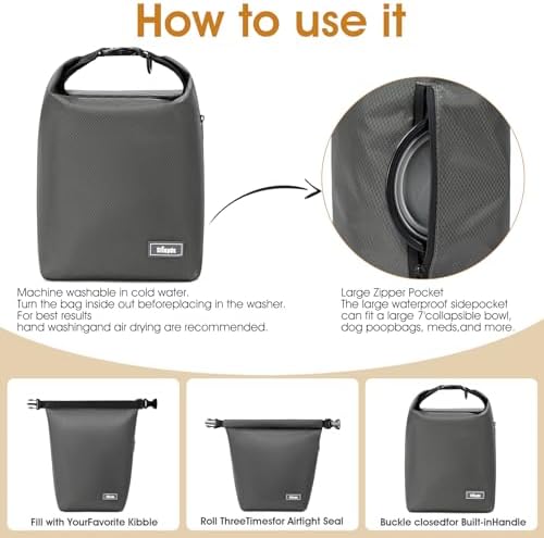 Travel Dog Food Container Pet Food Storage Bag Containers 2PCS Collapsible Travel Dog Bowls Waterproof Camping Storage Essentials Kibble Carrier 20L Easy to Clean (Grey, Large)