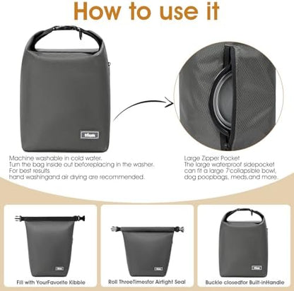 Travel Dog Food Container Pet Food Storage Bag Containers 2PCS Collapsible Travel Dog Bowls Waterproof Camping Storage Essentials Kibble Carrier 20L Easy to Clean (Grey, Small)