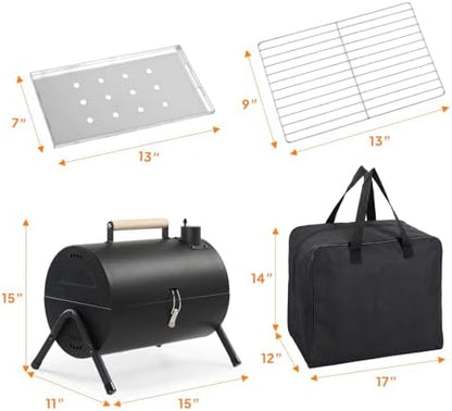 VINGLI Portable Double Sides Charcoal Grill, Wooden Handle, Storage Bag, Multi-functional Metal Compact Tabletop BBQ Outdoor Charcoal Grill for Camping Travel Picnic Patio