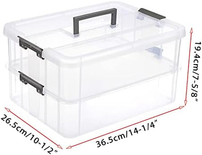 JUXYES 2-Tiers Plastic Stack Carry Storage Containers Box wih Handle Lids