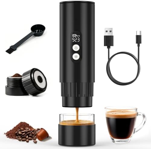Electactic Portable Coffee Maker with Self-Heating, Small Travel Coffee Maker with 9000mAh Battery for 200+ Cups, Camping Coffee Maker for Ground Coffee & Nespresso Pods