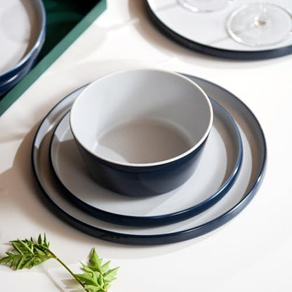 Melamine Dinnerware Sets,Plate and Bowl Set for 4,Navy Blue,Gray