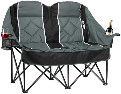 Oversized Double Camping Chair - 2 Person Folding Loveseat for Campfire Snuggle Freedom, Heavy Duty 660LBS Support with Frustration-Free Oversized Carry Bag, Perfect for Couples, Dogs & Sports