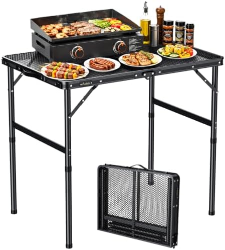 Anbte 3ft Folding Camping Grill Table Max 27.5", 2 Adjustable Height, Black