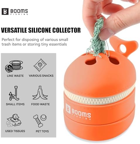 Booms Fishing Portable Trash Pouch: Silicone Expandable & Collapsible Fishing Line Waste Cantainer - Eco-Friendly Reusable Garbage Holder for Fishing, Hiking, Camping & Outdoor Activities - ST2 Orange