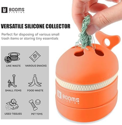 Booms Fishing Portable Trash Pouch: Silicone Expandable & Collapsible Fishing Line Waste Cantainer - Eco-Friendly Reusable Garbage Holder for Fishing, Hiking, Camping & Outdoor Activities - ST2 Orange