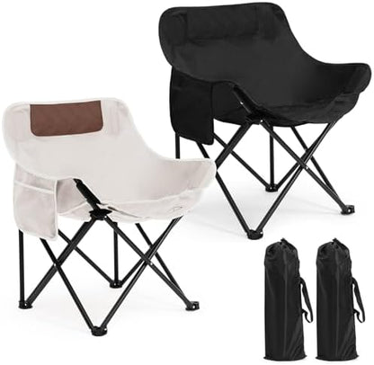 2 Pack Folding Camping Chairs Portable, Black, White, Solid Color