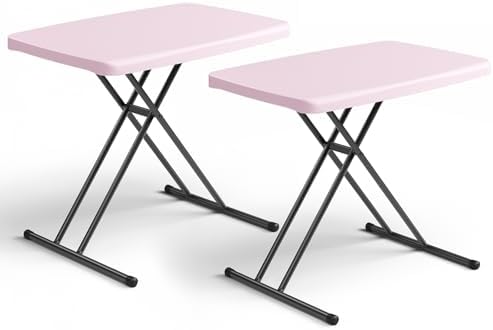Folding Table- Small Desk Adjustable Height TV Tray for Laptop, Couch, Camping - Heavy Duty Utility Foldable Table for Small Spaces, No Assembly Required, Granite (Pink, 30in-2pack)