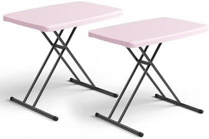 Folding Table- Small Desk Adjustable Height TV Tray for Laptop, Couch, Camping - Heavy Duty Utility Foldable Table for Small Spaces, No Assembly Required, Granite (Pink, 30in-2pack)