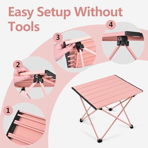 Grope Portable Beach Table for Sand, Folding Camping Table (Pink-L)