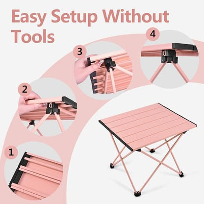 Grope Portable Beach Table for Sand, Folding Camping Table (Pink-L)
