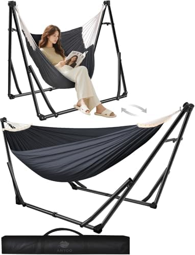 ANYOO 2-in-1 Hammock & Chair Stand with Collapsible Steel Frame & Carry Bag
