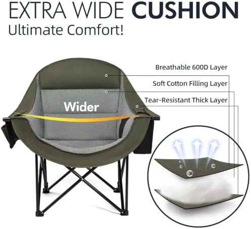 Oversized Camping Chair for Adults 2 Pack - Heavy Duty Outdoor Padded Chair