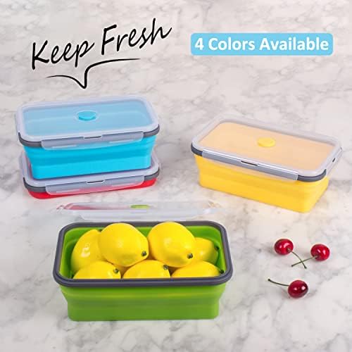Collapsible Food Storage Containers with Airtight Lid, 40.5 oz, Large Kitchen Stacking Silicone Collapsible Meal Prep Container Set for Leftover, Microwave Freezer Dishwasher Safe, 4 Colors, Set of 4