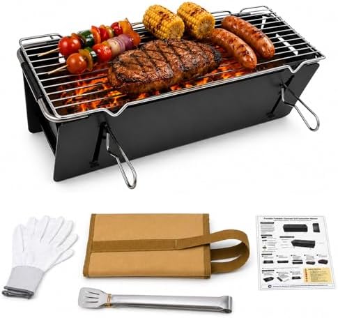Portable Charcoal Grill, 17-Inch Folding Tabletop BBQ for Camping