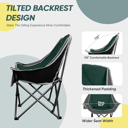 Northroad 2 Pack Oversized Camping Chair,Outdoor Padded Folding Lawn Chair w/Cup Holder,Carry Bag for Beach, Hiking, and Picnics,Heavy-Duty 300-lbs Capacity, Grey&Green