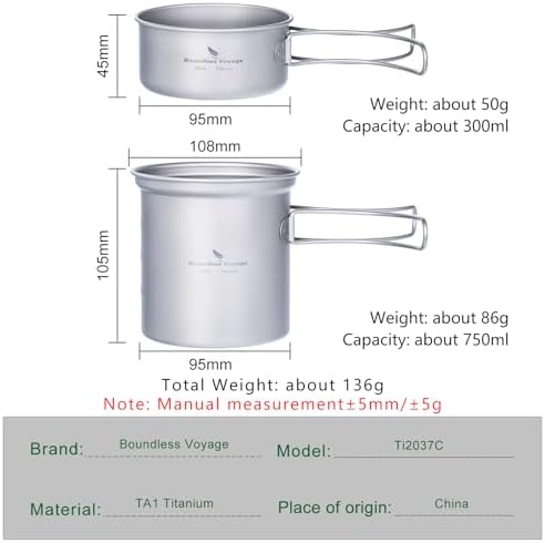 iBasingo Titanium Camping Cookware Ultralight Backpacking Pot Pan Set