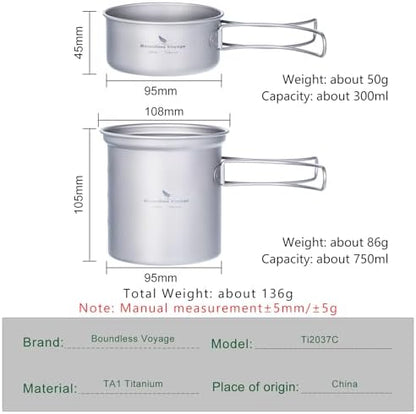 iBasingo Titanium Camping Cookware Ultralight Backpacking Pot Pan Set