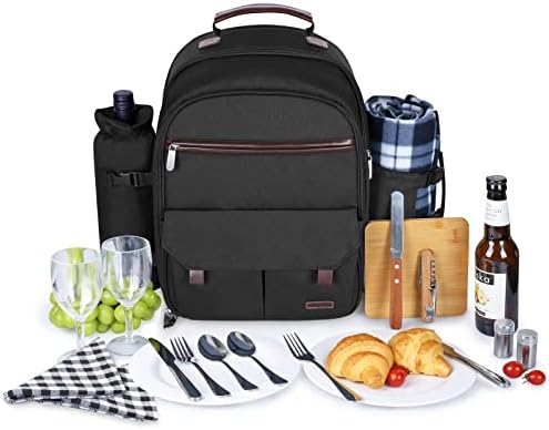 Sunflora Picnic Backpack for 2 Person, Picnic Basket Set (Black)