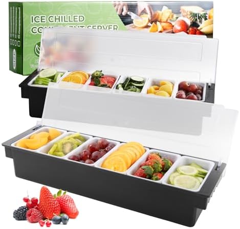 WICHEMI Ice Chilled Condiment Caddy with 6 Removable Trays and Lid, 2 Pack