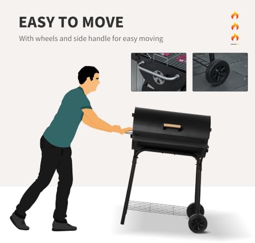 Outsunny 30" Portable Barrel Charcoal BBQ Grill w/Storage Shelf Black