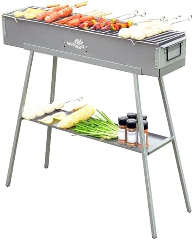 WILLBBQ Charcoal Grill, Portable BBQ Grill with Removable Stand & Shelf