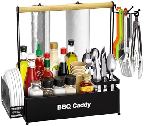 Grill Caddy, BBQ Caddy with 2 Paper Towel Holder for Outdoor Grilling