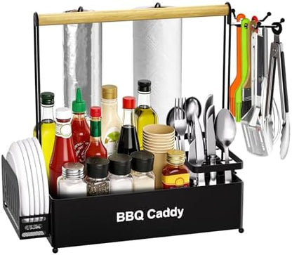 Grill Caddy, BBQ Caddy with 2 Paper Towel Holder for Outdoor Grilling
