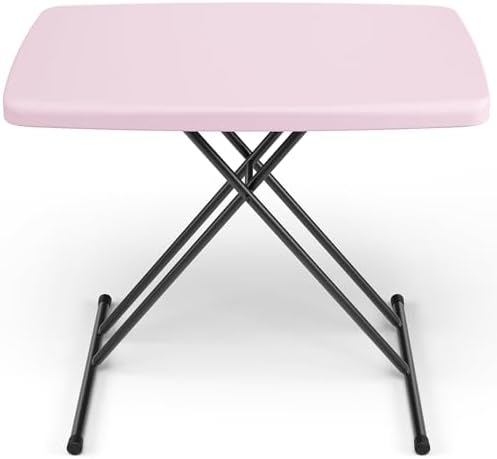 Folding Table 30 Inch - Small Desk Adjustable Height TV Tray for Laptop, Couch, Camping - Heavy Duty Utility Foldable Table for Small Spaces, No Assembly Required, Pink Granite