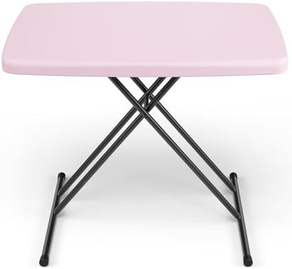 Folding Table 30 Inch - Small Desk Adjustable Height TV Tray for Laptop, Couch, Camping - Heavy Duty Utility Foldable Table for Small Spaces, No Assembly Required, Pink Granite
