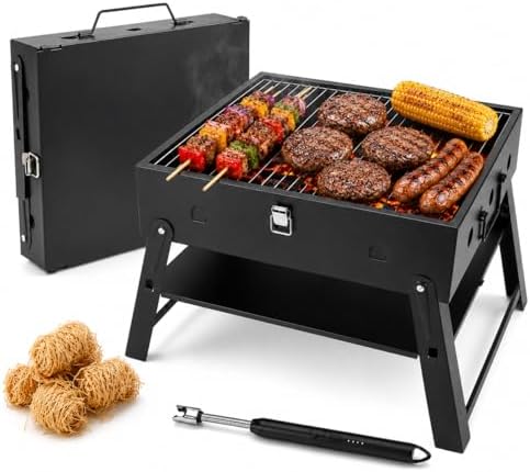 Portable BBQ Charcoal Camping Grill: Tabletop Folding Barbecue Grills