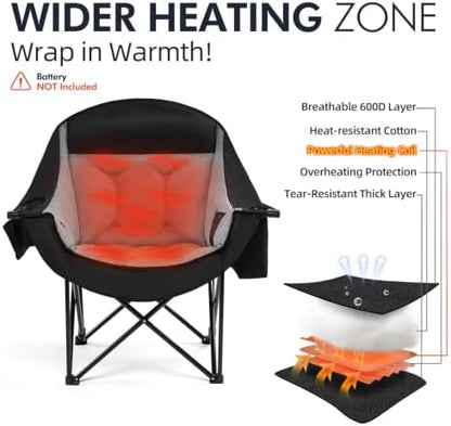 Heated Oversized Camping Chair - Heavy Duty Padded Comfy Warm Outdoor Chair