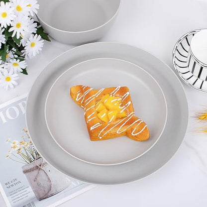 EI 12pcs Wheat Straw Dinnerware Set of 4,Plastic Plates Reuasble Unbreakable,Plastic Plates and Bowls Sets for Camping,Picninc,Family Dinner