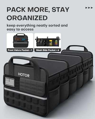 HOTOR Tactical Trunk Organizer - Car Storage with Front MOLLE Pockets