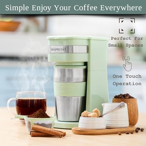 Mixpresso Single Serve & Single Cup Coffee Maker with 14oz Travel Mug Green