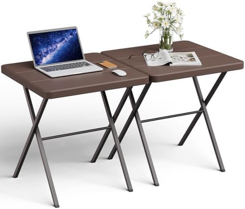 Folding Table 2 Pack, Portable Square Foldable Table No Assembly, Heavy Duty Steel Frame Indoor Outdoor Camping Patio Table, Picnic Card Table for Backyard, RV, Small Spaces
