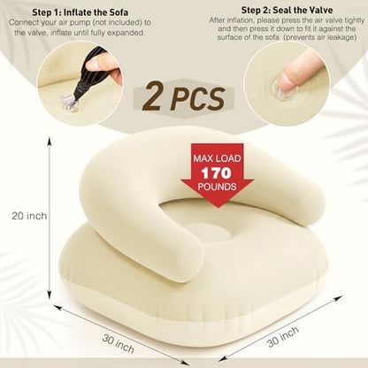 Novabright 2 Pcs Inflatable Chairs for Adults Blow Up Games Chairs Folding Portable Flocking Inflatable Sofa for Living Room Learning Camping Party (Beige)