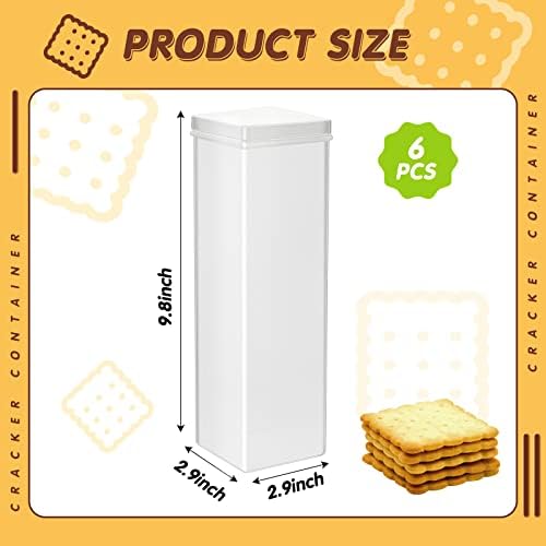 Suclain 6 Pcs Saltine Cracker Sleeve Storage Container Square Cracker Keeper Plastic Container Tall Spaghetti Baking Soda Canister Bread Saver for Airtight Cookie Cereal Fresh Food Holder with Lid