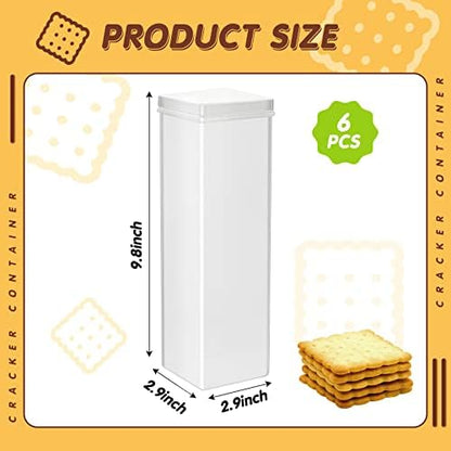 Suclain 6 Pcs Saltine Cracker Sleeve Storage Container Square Cracker Keeper Plastic Container Tall Spaghetti Baking Soda Canister Bread Saver for Airtight Cookie Cereal Fresh Food Holder with Lid