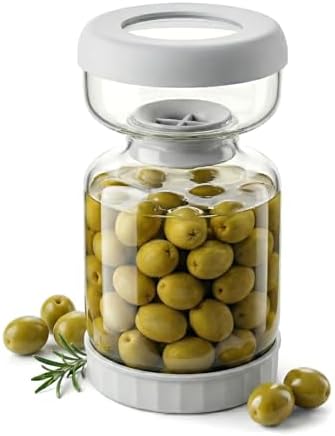 Homnoble Pickle and Olive Hourglass Jar with Strainer Flip Juice Separator