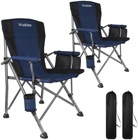 2 Pack Folding Camping Chair with Cup Holder and Storage Bag,Heavy Duty Supports 400 LBS,Portable Outdoor Chair for Camp,Lawns,Travel,Fishing,Blue