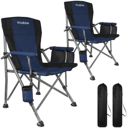 2 Pack Folding Camping Chair with Cup Holder and Storage Bag,Heavy Duty Supports 400 LBS,Portable Outdoor Chair for Camp,Lawns,Travel,Fishing,Blue