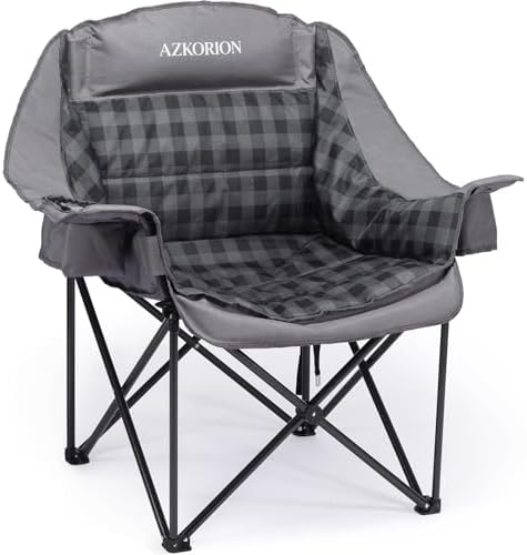Oversized Camping Chair for Adults, Portable Camping Chairs with Phone Pouch and Side Cup Holder, Heavy Duty Padded Outdoor Chairs for Camping, Fishing, Beach, Sports, Supports 500lbs 1 Pack