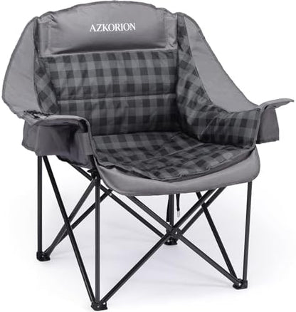 Oversized Camping Chair for Adults, Portable Camping Chairs with Phone Pouch and Side Cup Holder, Heavy Duty Padded Outdoor Chairs for Camping, Fishing, Beach, Sports, Supports 500lbs 1 Pack