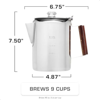 COLETTI Bozeman Induction Coffee Maker — Percolator Coffee Pot, Coffee Percolator – Brews 3 Kinds of Ways: Fire, Stovetop, & Induction (9 Cup)