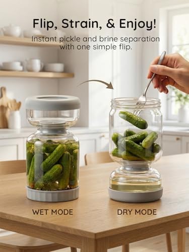 Pickle Jar for Pickle Olive Hourglass Jar, Auto Separator Juice 2 Pack Grey