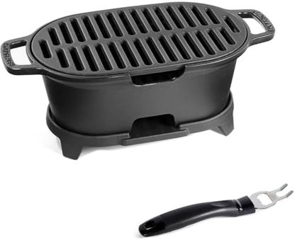 IRONMAX Mini Hibachi Grill Outdoor, Portable Small Charcoal Grill and Tabletop Cast Iron Skillet, 100% Cast Iron, Durable, Camping BBQ Grill Grate 11" x 6.7" for 2 People