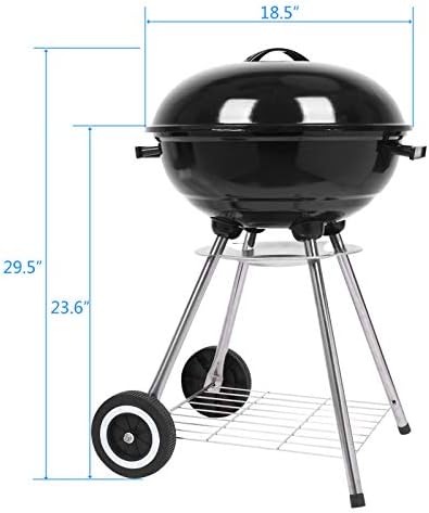 18.5" Portable Round Enamel Charcoal Grill,Kettle Outdoor Barbecue Smoker,Heavy Duty Outdoor BBQ Grill,Vertical Camping Barbecue Grill,with Lid & Wheels,for Garden Patio Beach Backyard (Black)
