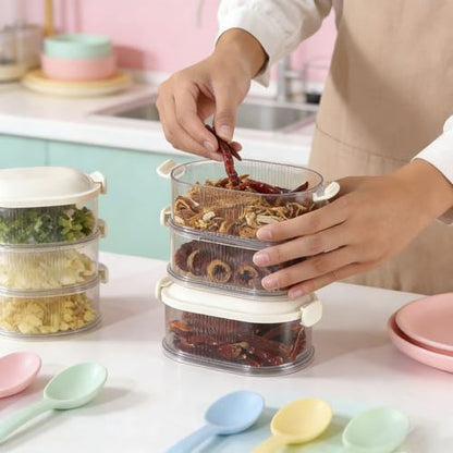5-Layer Stackable Spice Storage Box - Space-saving Food Containers with Easy Lock Lids, Condiment Organizer Box for Seasoning Cereal Coffee Beans, Family Gathering Picnic Party Camping Use (Beige)