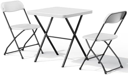 Folding Table Set with 2 Pack Folding Chairs, No Assembly Portable Event Table and Chairs Set, Heavy Duty Foldable Card Table and Chairs for Outdoor, Camping, Patio, Picnic, Dining, Indoor(White)